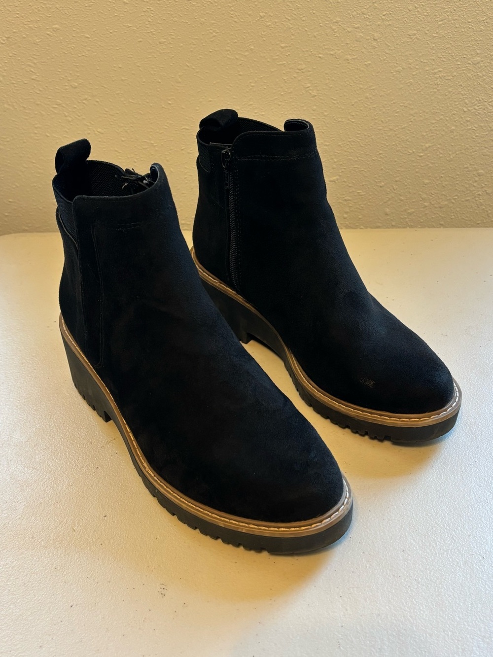 White Mountain Black Suede Ankle Booties with Lug Sole